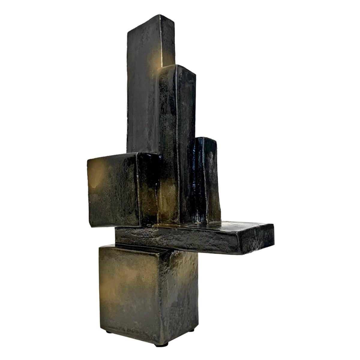 Architectural Ceramic Sculpture with Palladium and Gold Glaze by Judy Engel