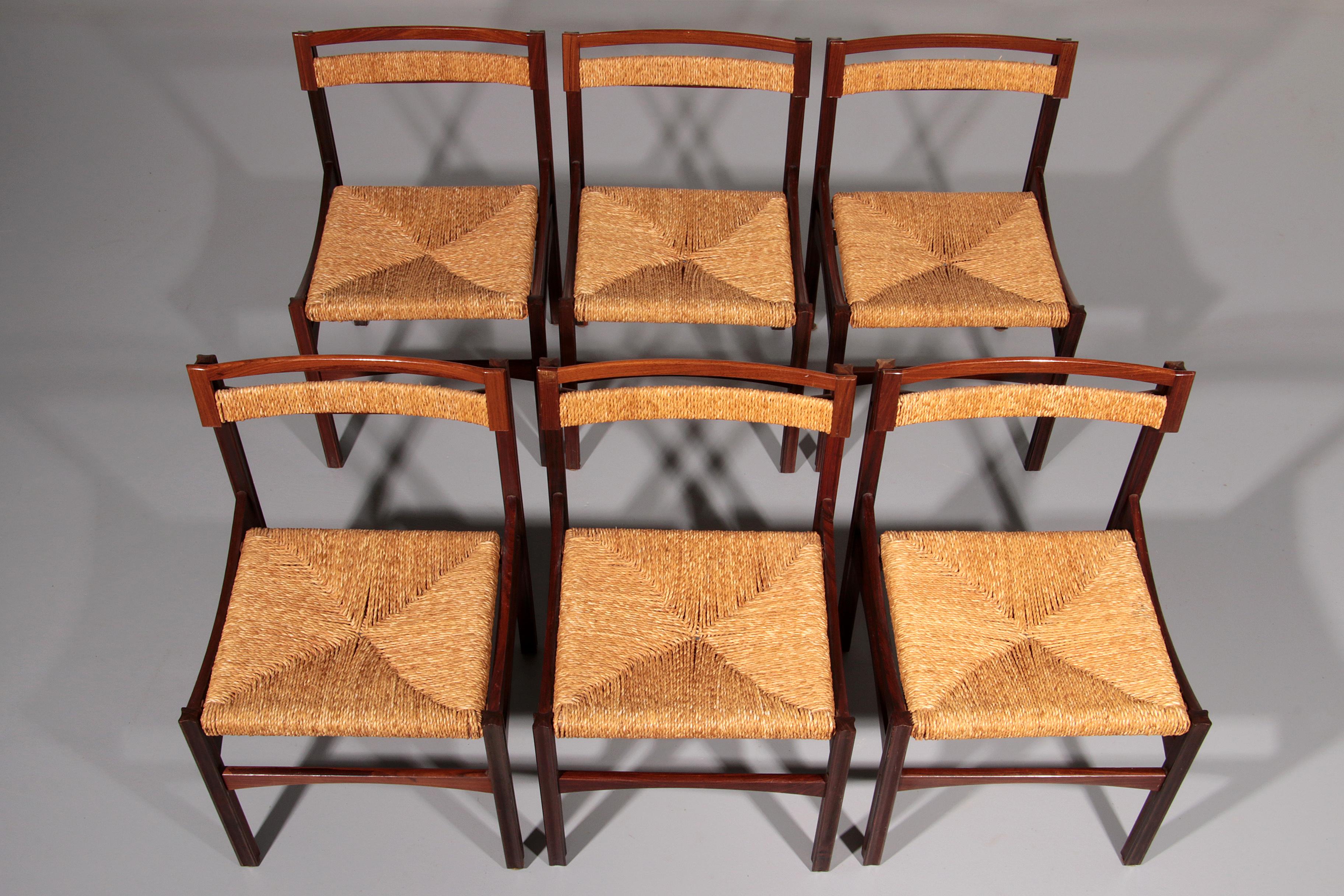 Mid-Century moderno Sedie architettoniche in Wood e corda di Franco Bettonica per Pillinini Italia in vendita