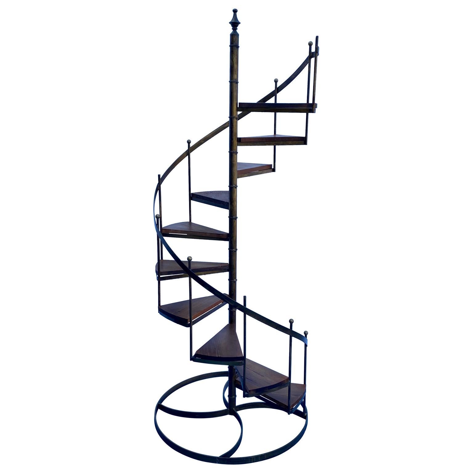 Mid-Century Modern Architectural Circular Wrought Iron Display Staircase