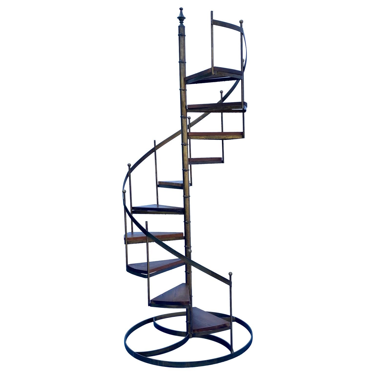 Bronzed Architectural Circular Wrought Iron Display Staircase