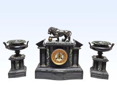 Architectural Clock Depicting Medici Lion & Cassolettes in Bronze, Set of 3