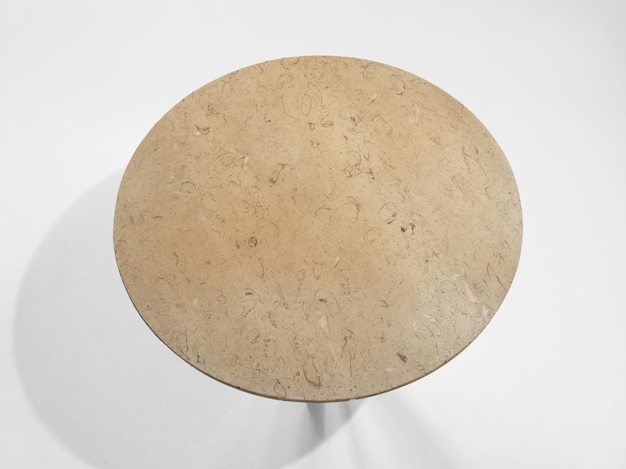 Metal Architectural Coffee Table in Bianco Perlato Marble  For Sale