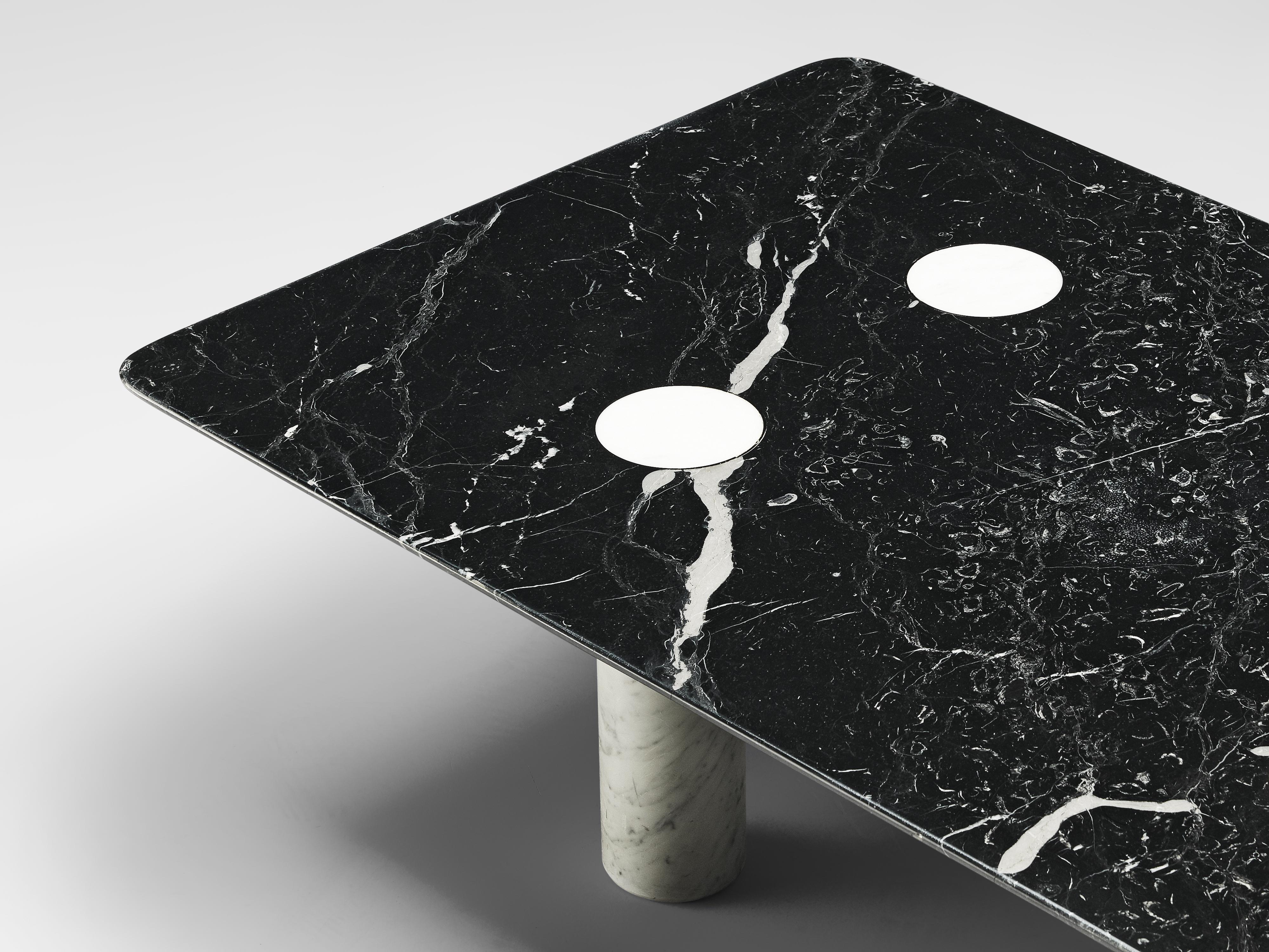 Mid-Century Modern Architectural Coffee Table in White and Marquina Marble