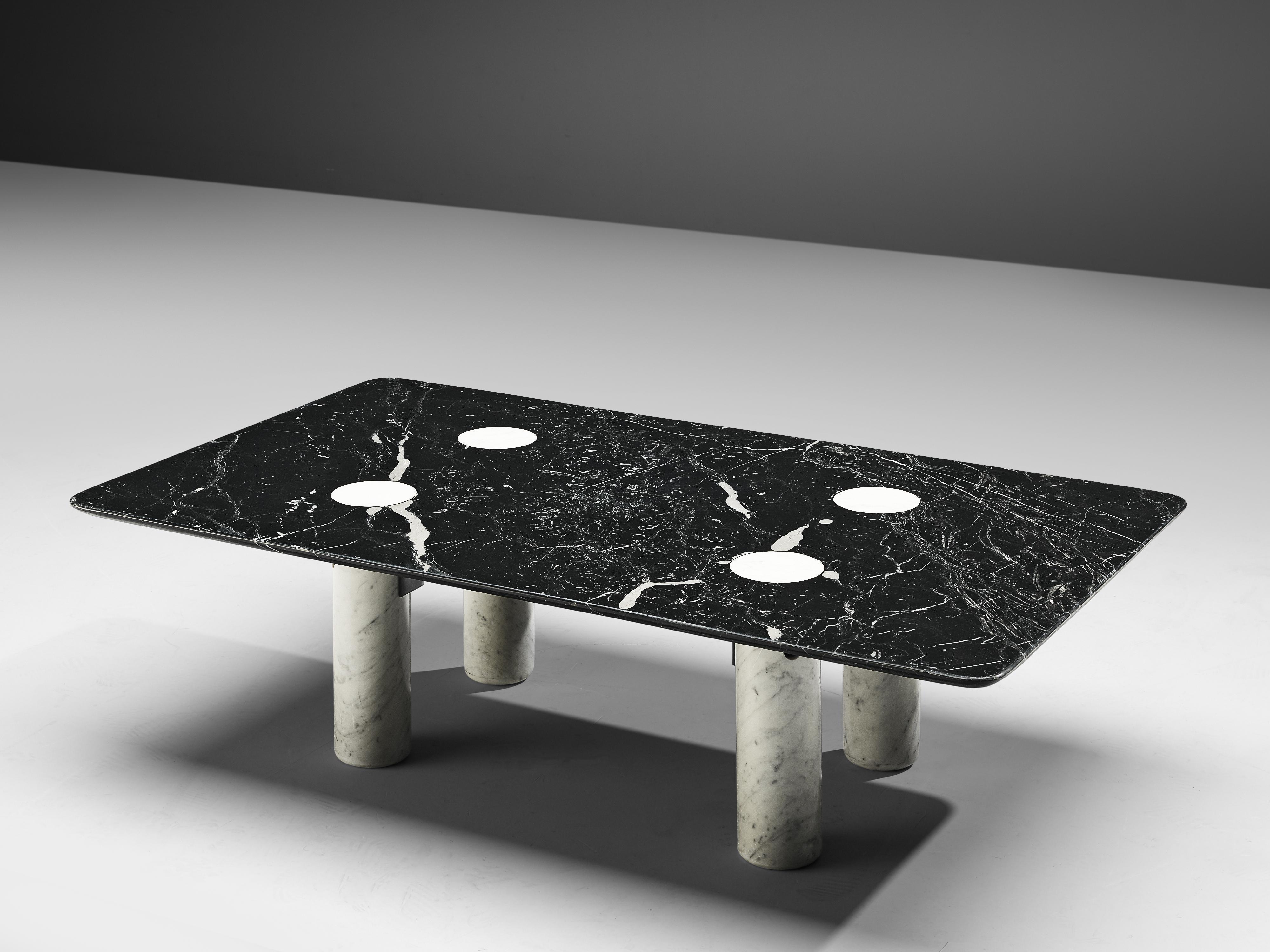 European Architectural Coffee Table in White and Marquina Marble