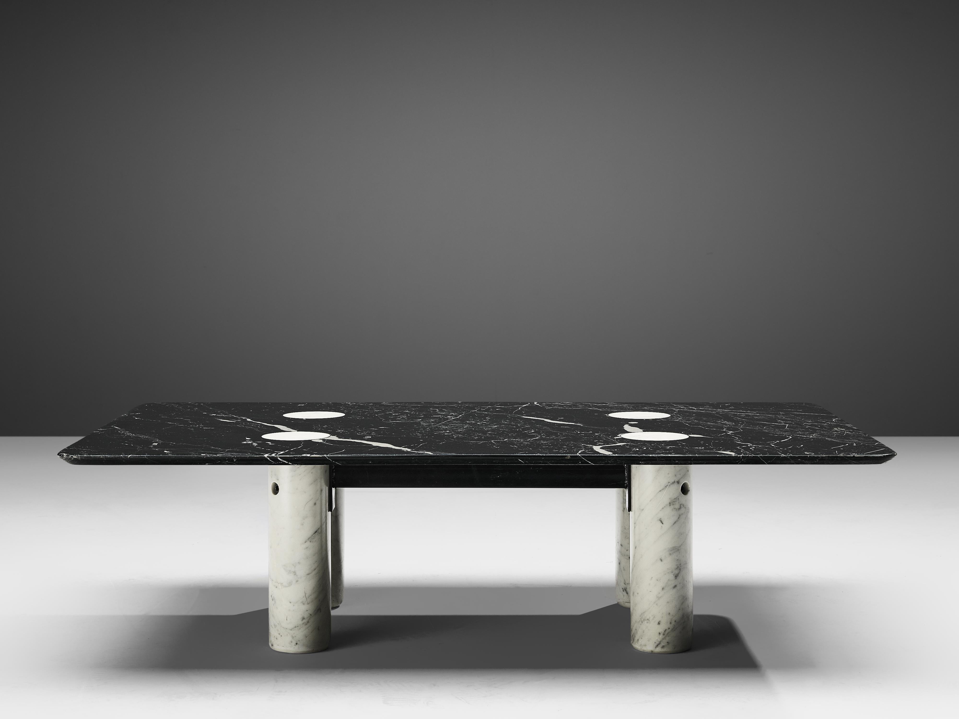 Late 20th Century Architectural Coffee Table in White and Marquina Marble