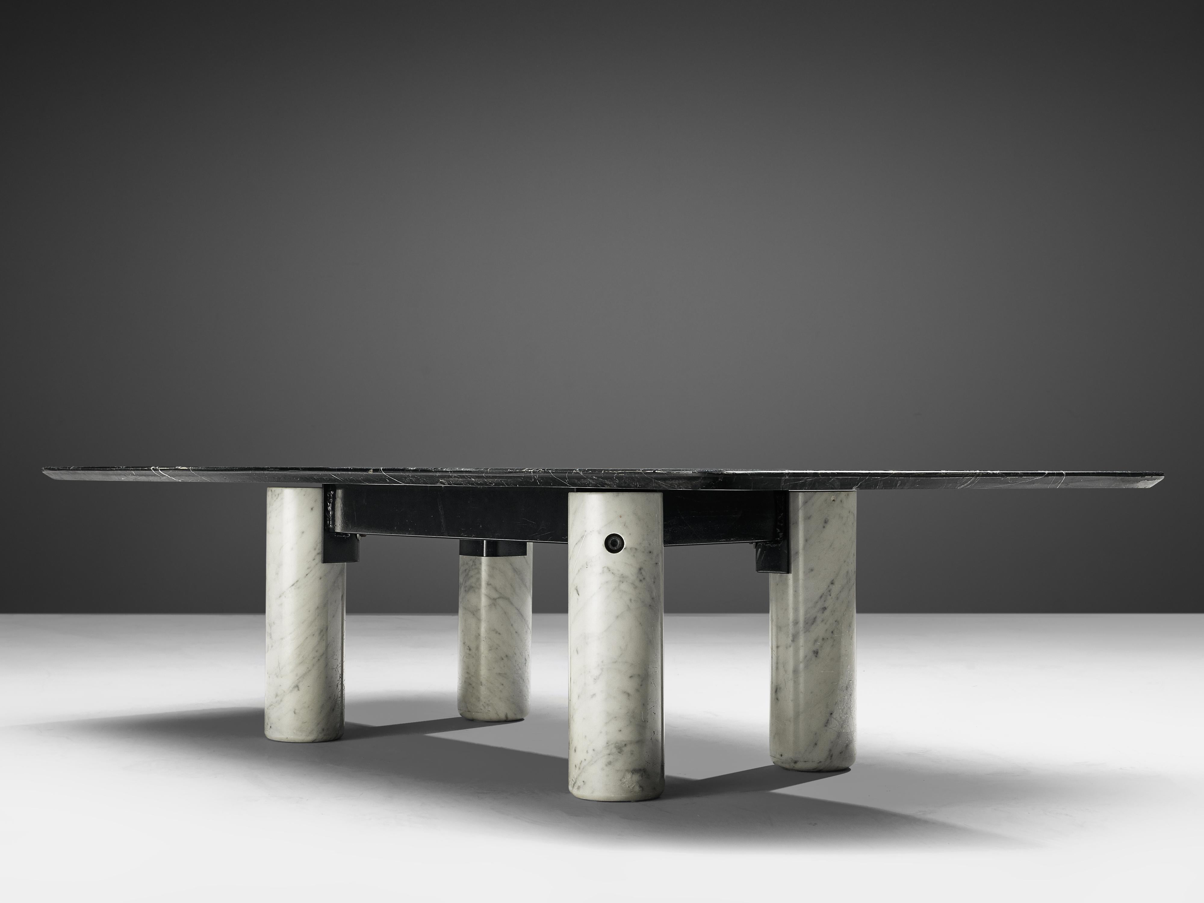 Architectural Coffee Table in White and Marquina Marble 3