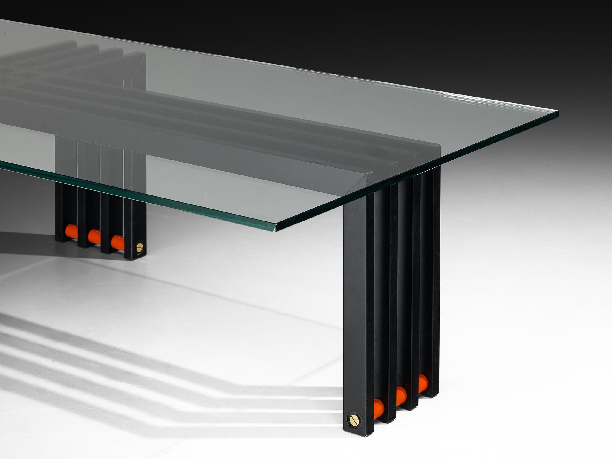 Européen Table Basse Architecturale en Verre et Acier en vente