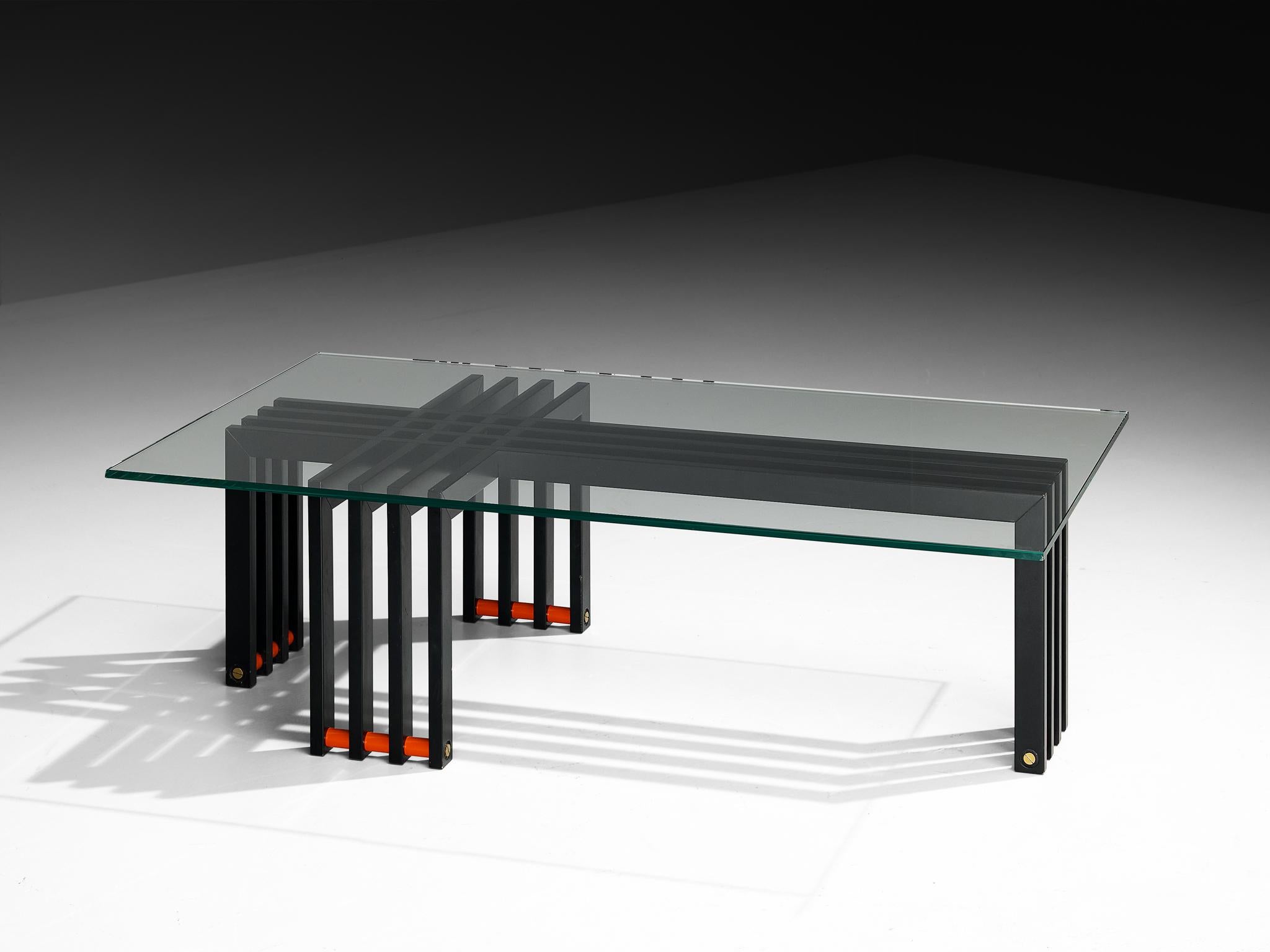 Table Basse Architecturale en Verre et Acier en vente 2