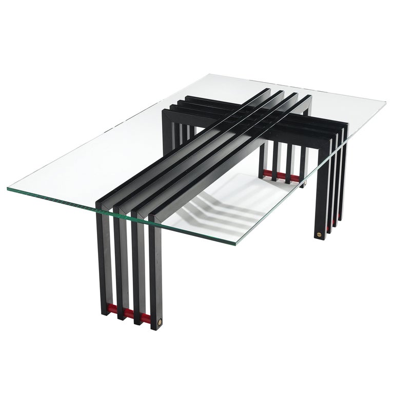 Architectural Coffee Table in Glass and Steel For Sale