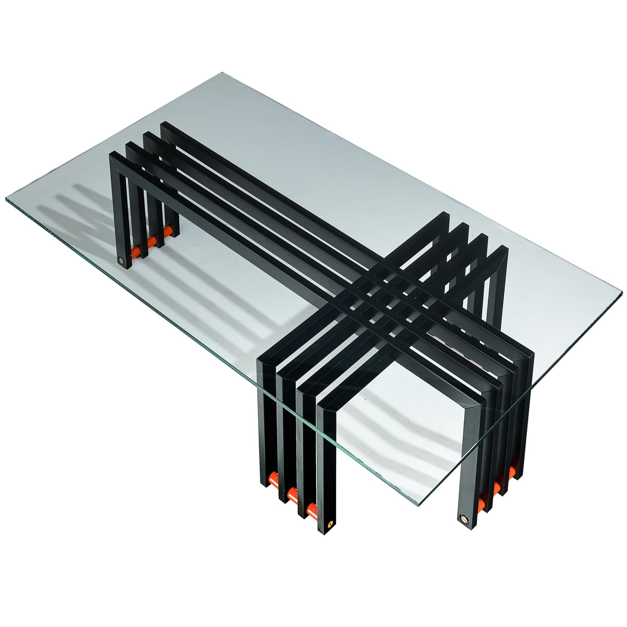 Table Basse Architecturale en Verre et Acier en vente