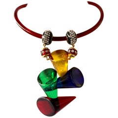 Architectural Colorful Acrylic Diamante Drop Statement Pendant Necklace