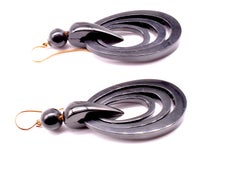 Antique Architectural Concentric Circle Whitby Jet Earrings