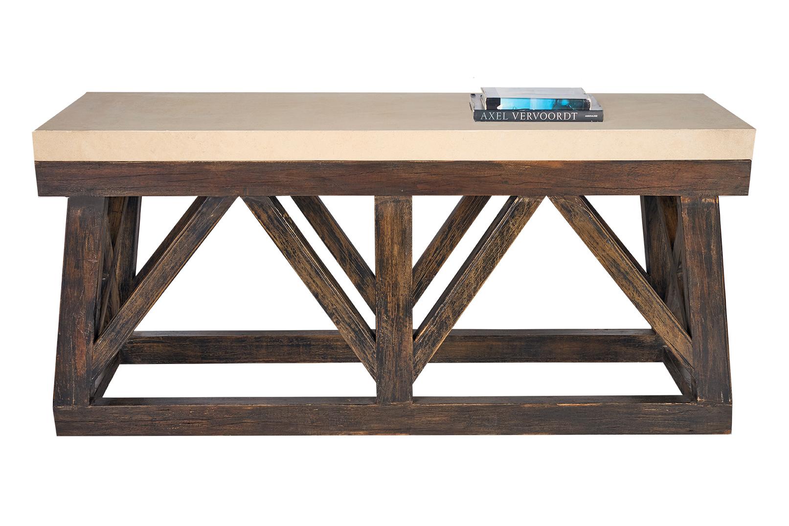 20th Century Architectural Console Table - Oak with Limestone Top For Sale