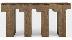 Architectural Console Table with Marble Top & Limed Oak Structure By José Castro