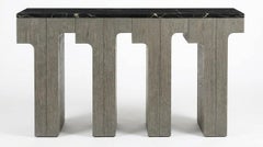 Custom Architectural Console Table with Marble Top & Grey Washed Oak Structure