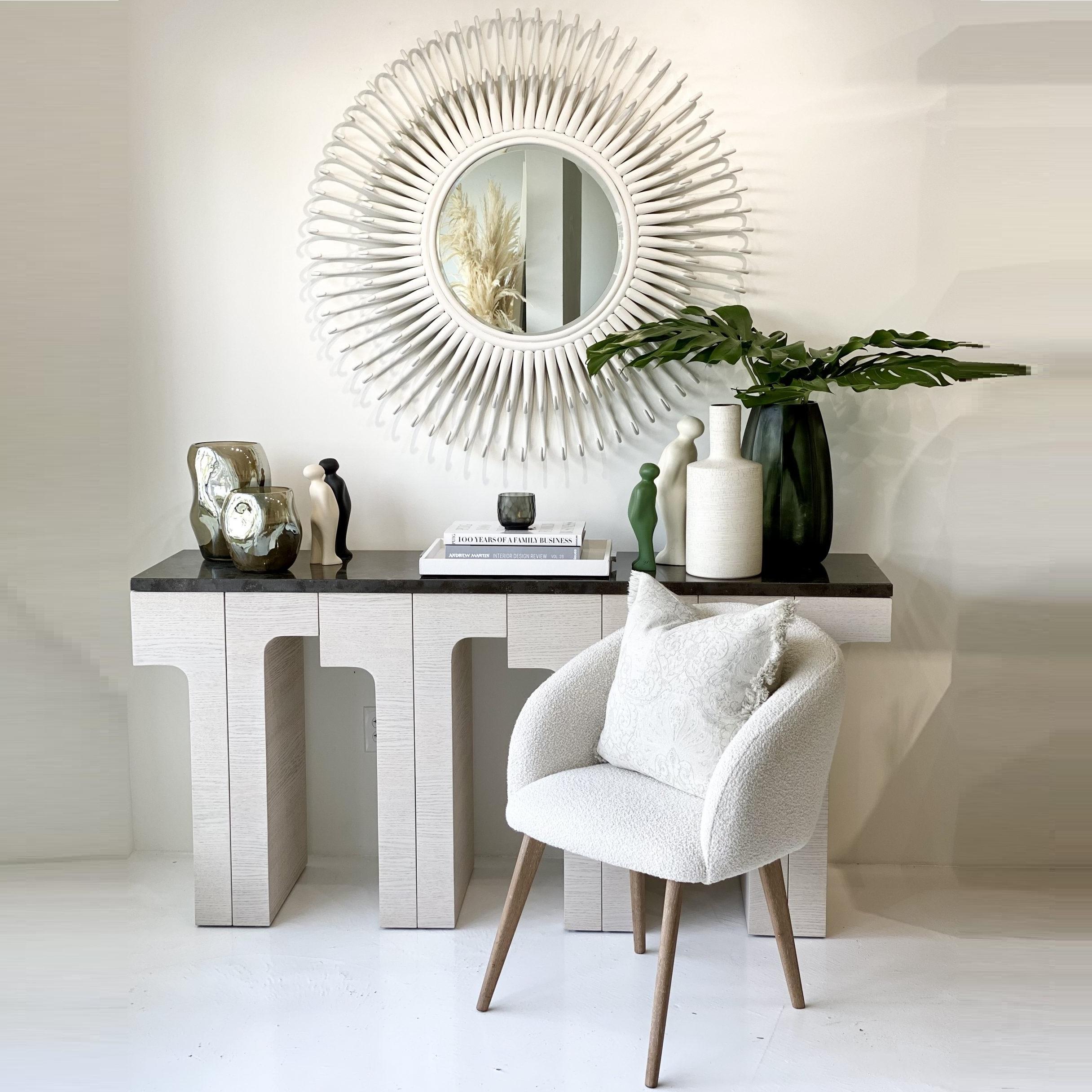 Modern Architectural Console Table with Marble Top & Limed Oak Structure By José Castro For Sale