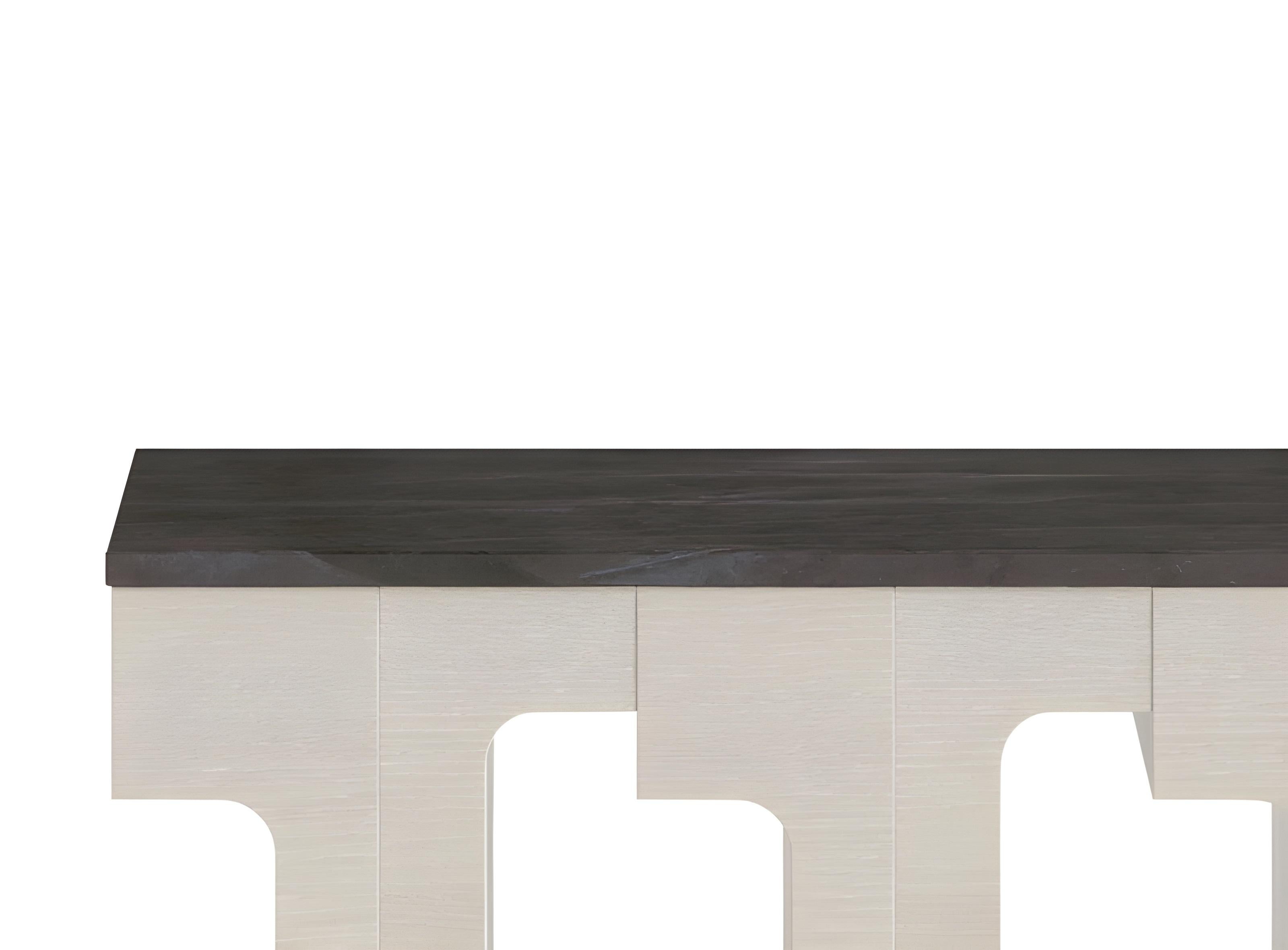 Hand-Crafted Architectural Console Table with Marble Top & Limed Oak Structure By José Castro For Sale