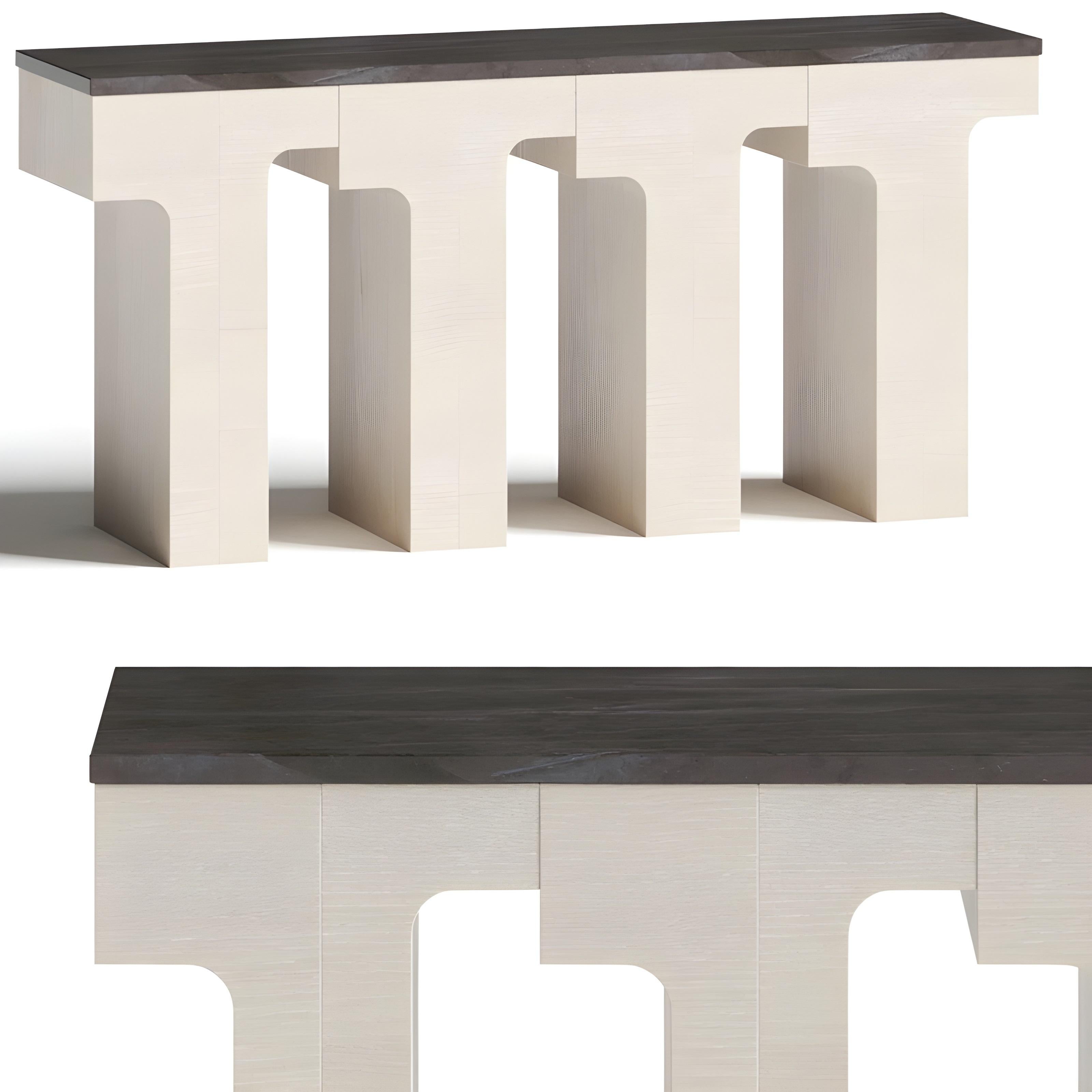 Architectural Console Table with Marble Top & Limed Oak Structure By José Castro In New Condition For Sale In NEW YORK, NY