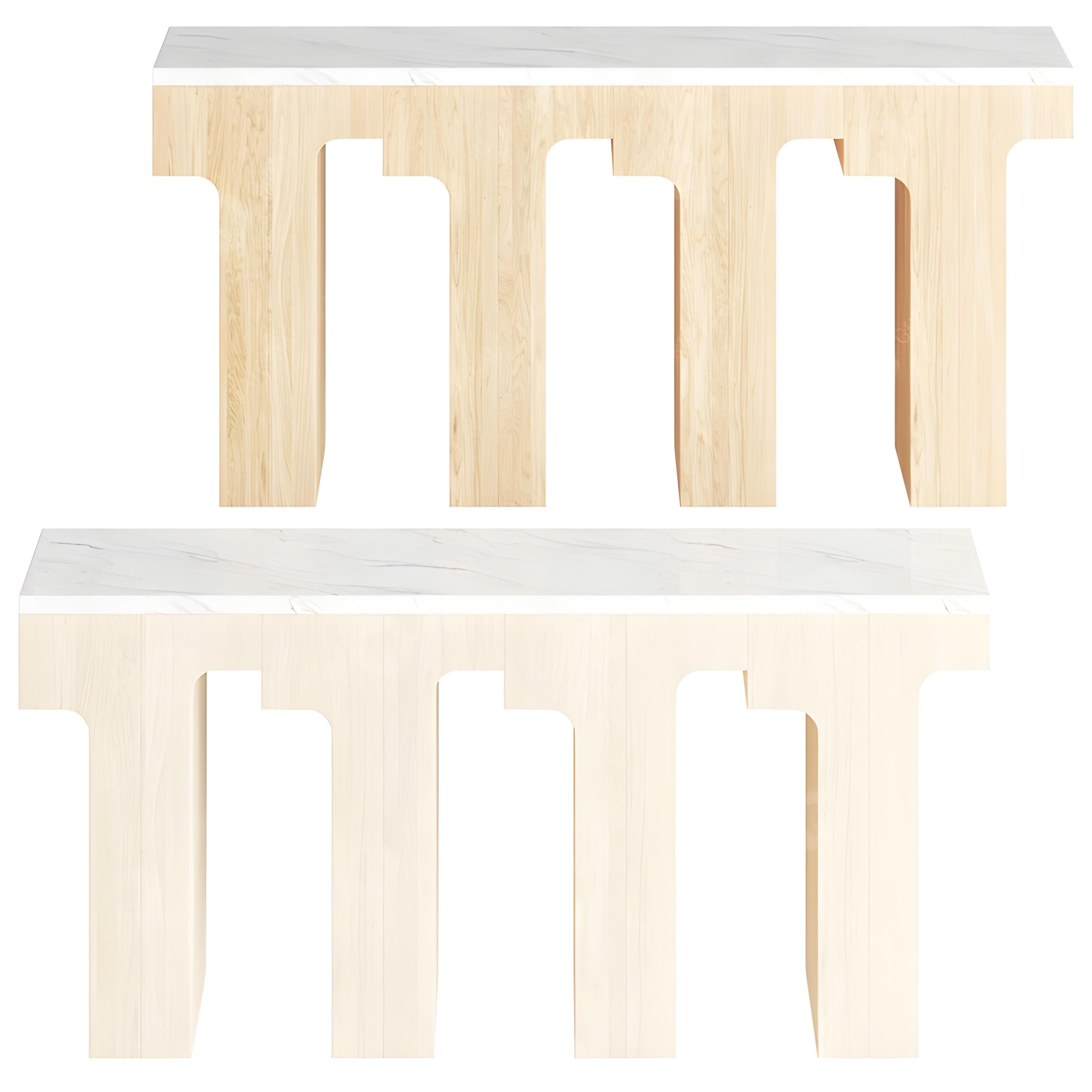 Contemporary Architectural Console Table with Marble Top & Limed Oak Structure By José Castro For Sale