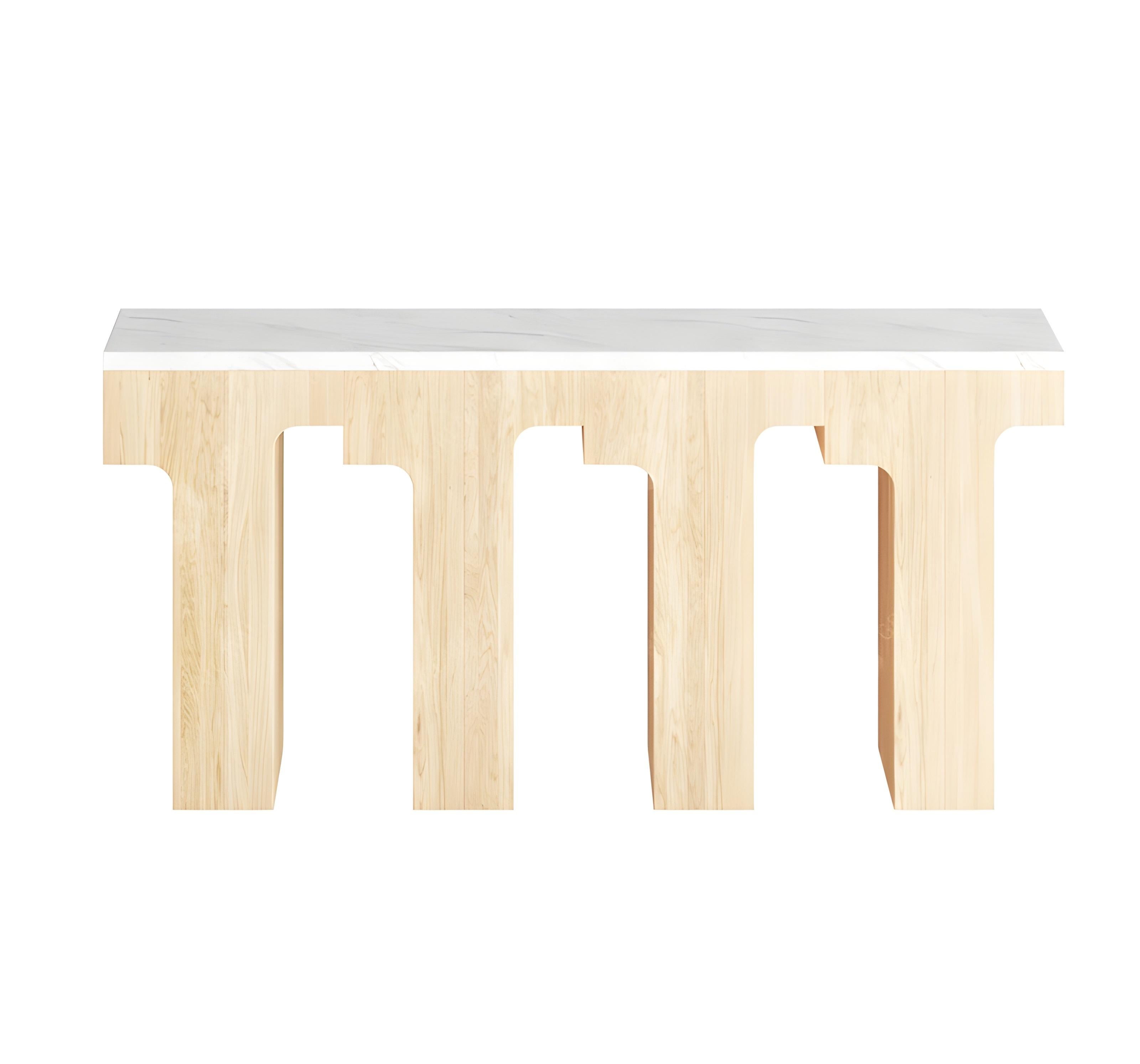 Architectural Console Table with Marble Top & Limed Oak Structure By José Castro For Sale 1