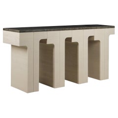 Architectural Console Table with Marble Top & Limed Oak Structure By José Castro
