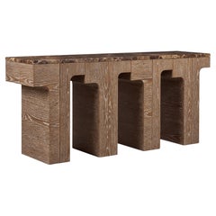 Architectural Console Table with Marble Top & Limed Oak Structure By José Castro