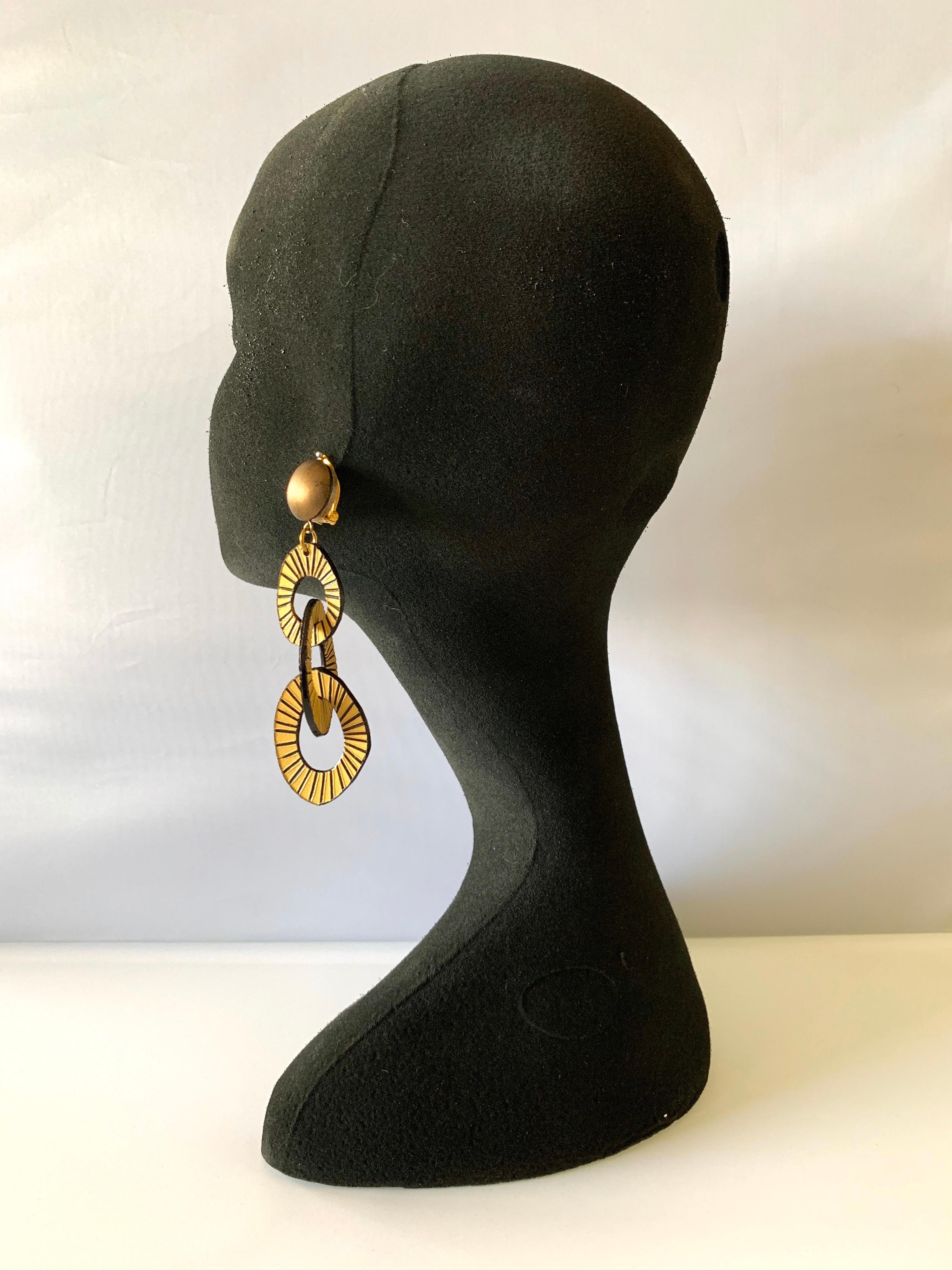 Architectural Contemporary Designer Bronze and Gold Statement Earrings In New Condition In Palm Springs, CA