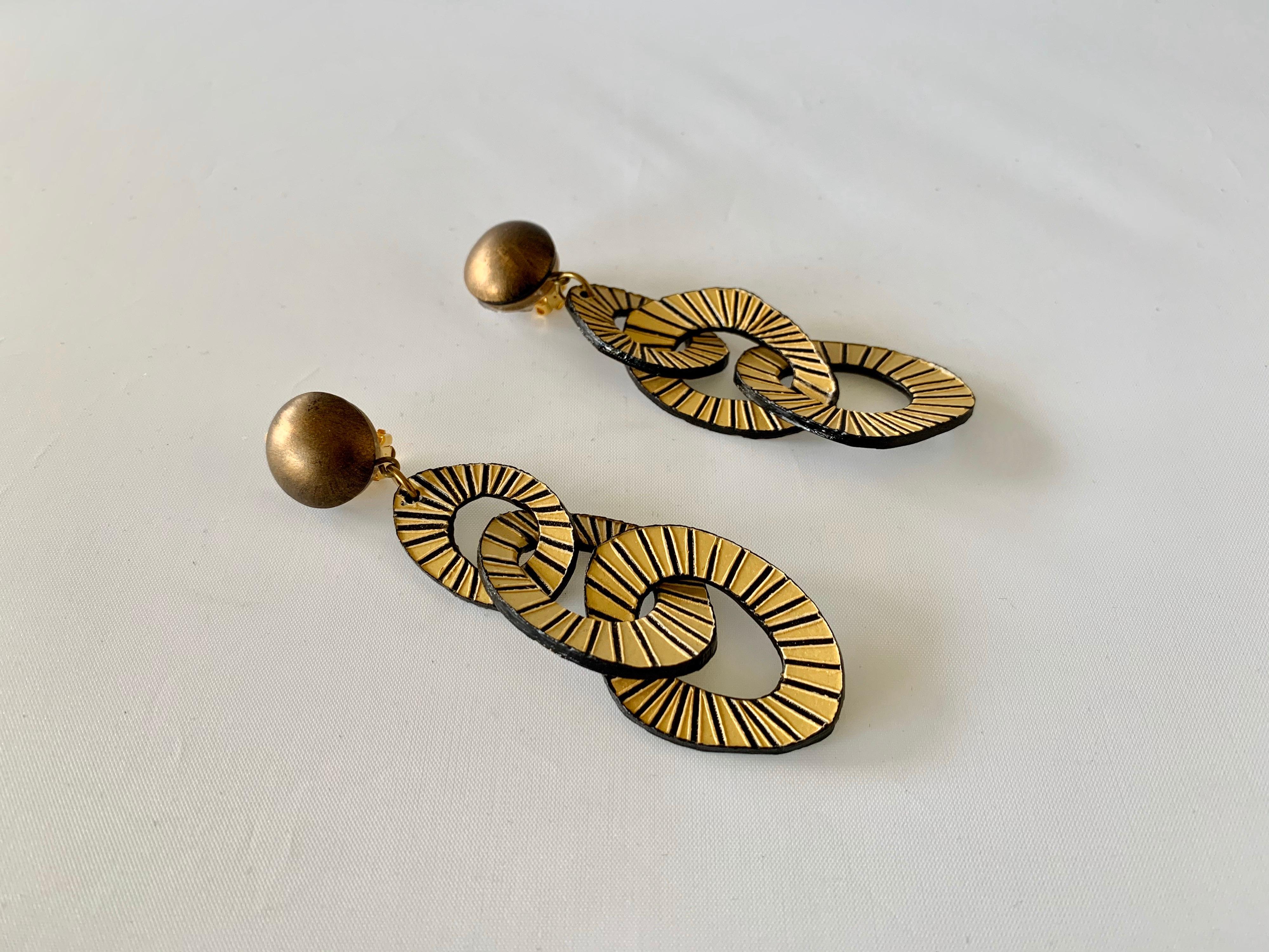 Architectural Contemporary Designer Bronze and Gold Statement Earrings 2