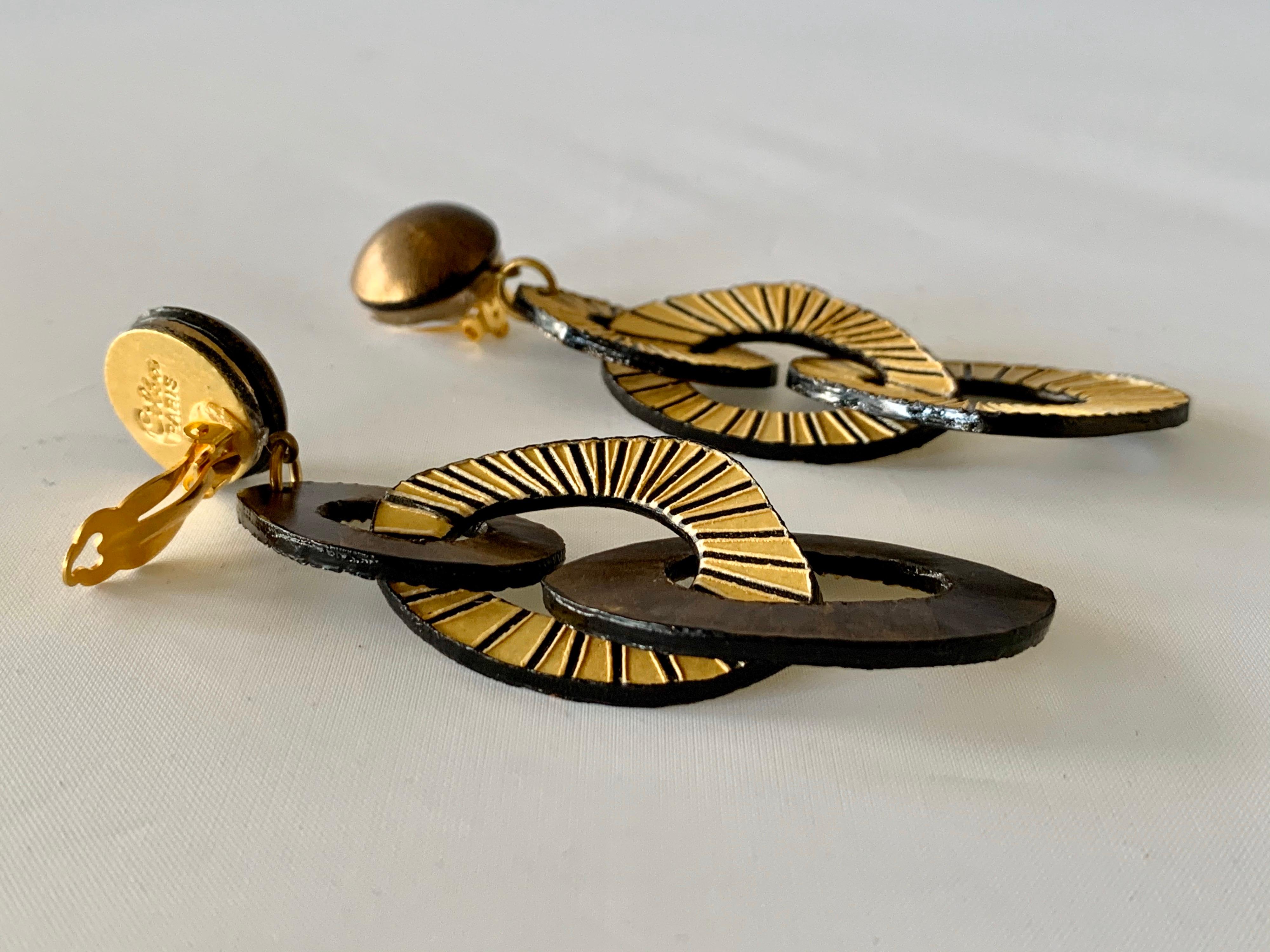 Architectural Contemporary Designer Bronze and Gold Statement Earrings 4