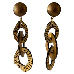 Architectural Contemporary Designer Bronze and Gold Statement Earrings