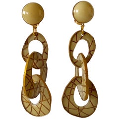 Architectural Contemporary Designer Taupe Gold Statement Earrings
