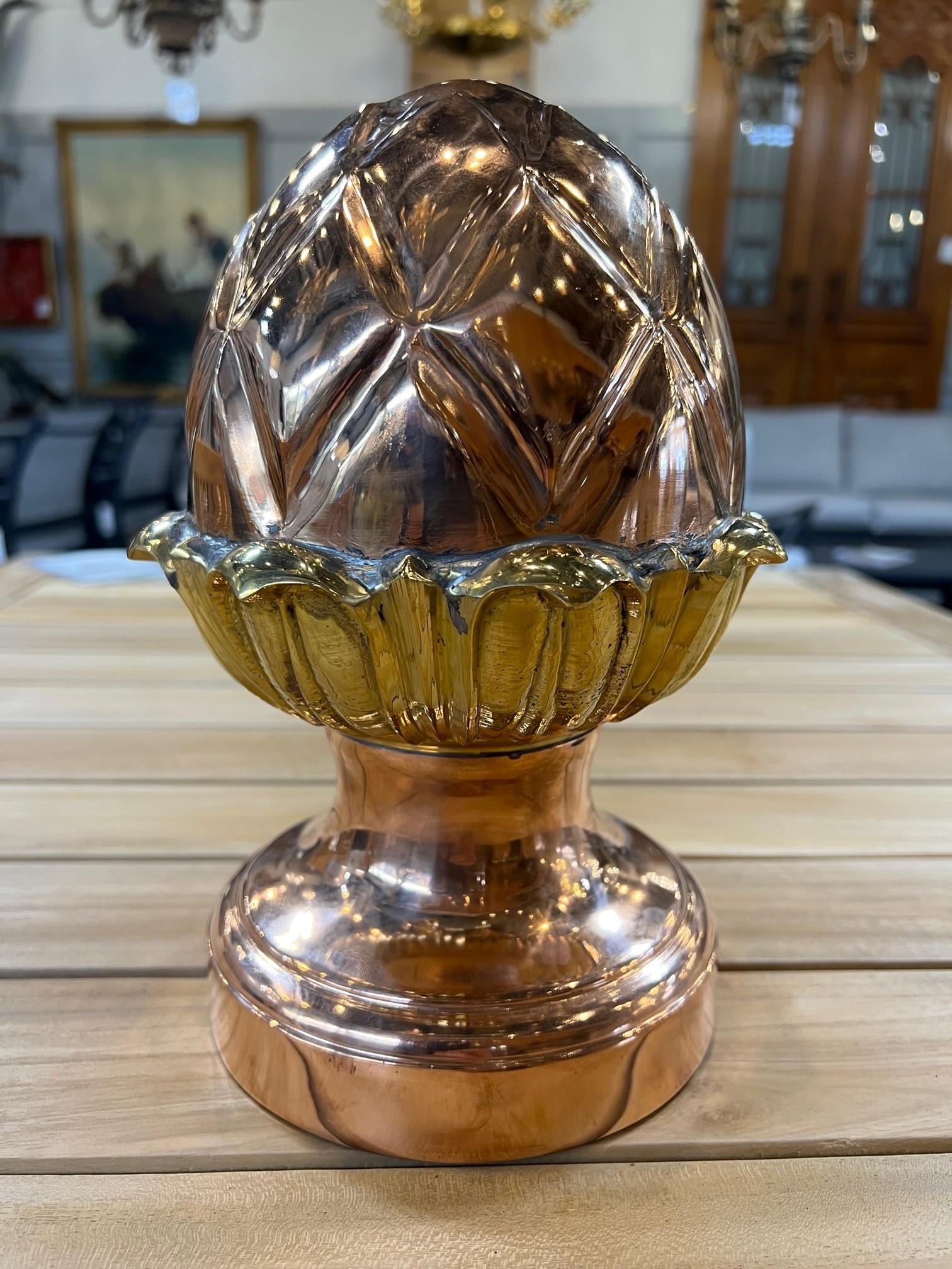 This is a new copper and brass acorn finial that can be used indoor as an architectural accent or in a outdoor garden. The acorn is a symbol of good fortune, prosperity and youthfulness. I only have four available all new and good quality. 