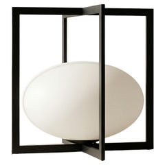 European Modernist Cube Table Lamp Black Metal Glass 1970s