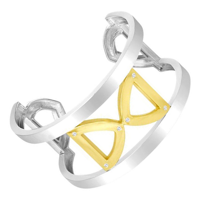 Architektonisches Manschettenarmband aus 18 Karat Gold, weißen Diamanten und Silber im Angebot