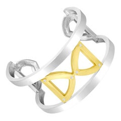 Bracciale architettonico in oro 18 carati, diamanti bianchi e argento