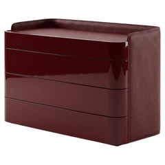 Architectural Curved Chest of Drawers in High Gloss Lacquer & Grained Leathers