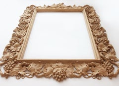 Rectangular Carved Wood Frame "Vine", Custom Made Carved Wood Wall Mirror