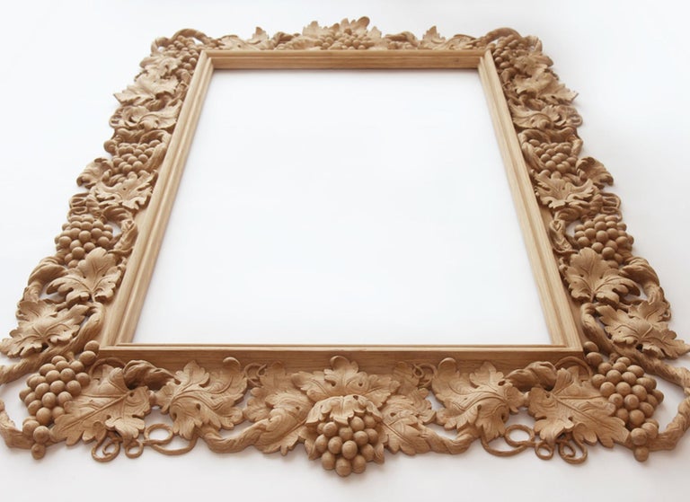 Rectangular Carved Wood Frame "Vine", Custom Made Carved Wood Wall