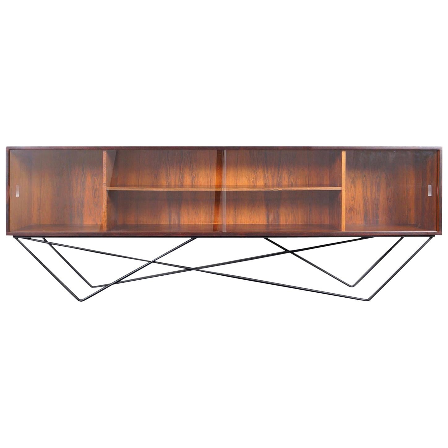 Architectural Danish Low Profile Rosewood Bookcase / Credenza