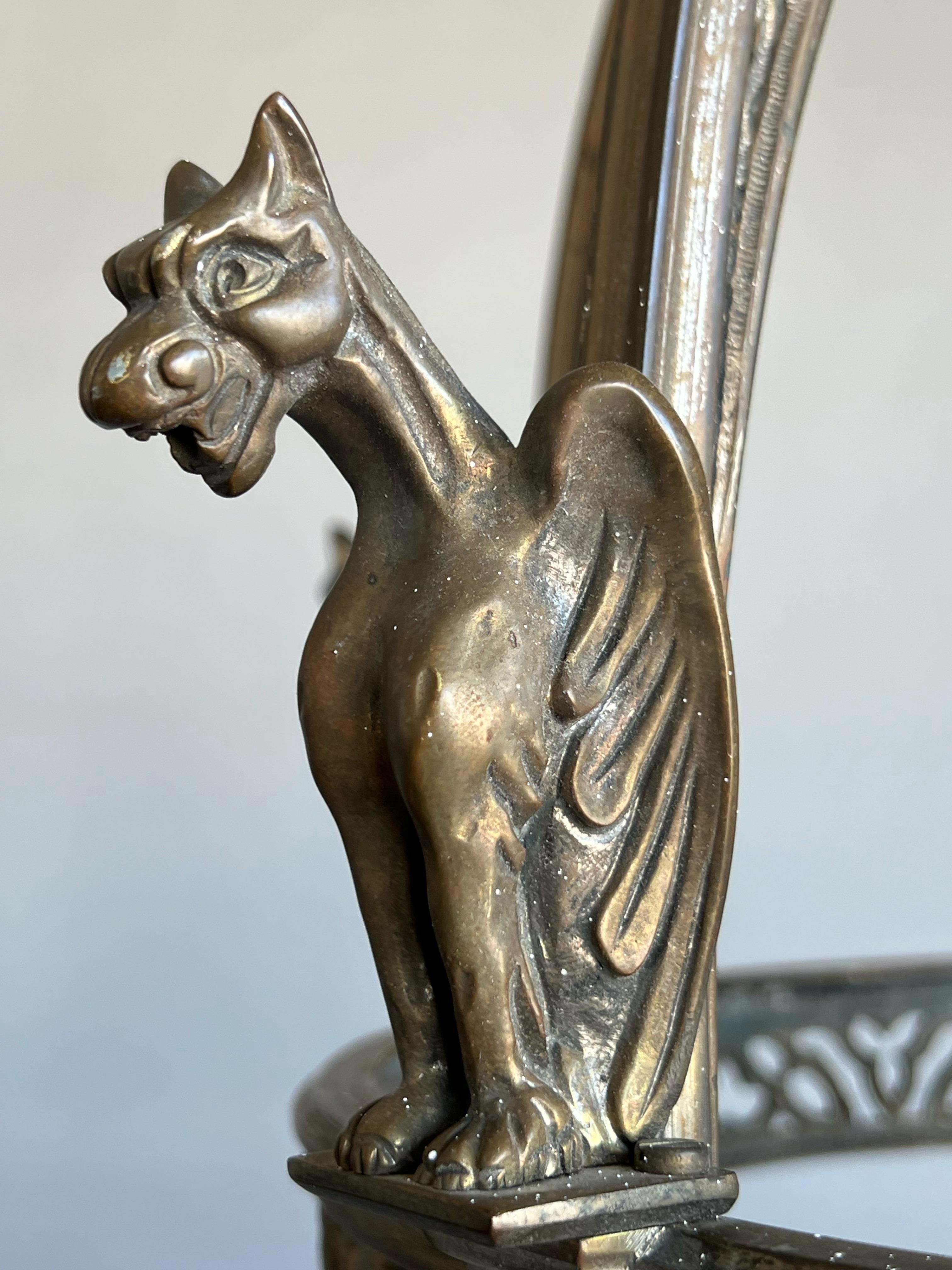 Architectural Design Bronze Gothic Revival Winged Gargoyle Sculptures Chandelier In Good Condition For Sale In Lisse, NL