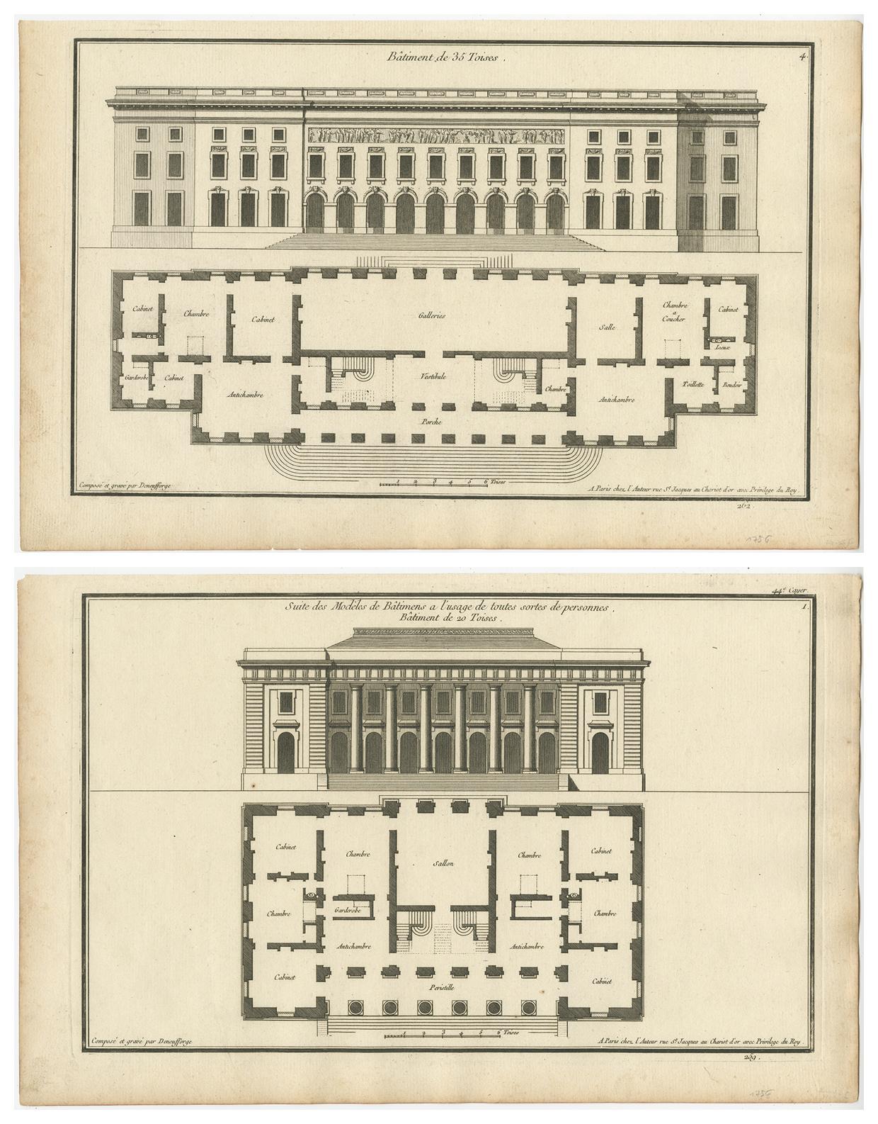 Architectural Designs - Elevations & Floor Plans by Neufforge, Paris, c.C.1756 Bon état - En vente à Langweer, NL