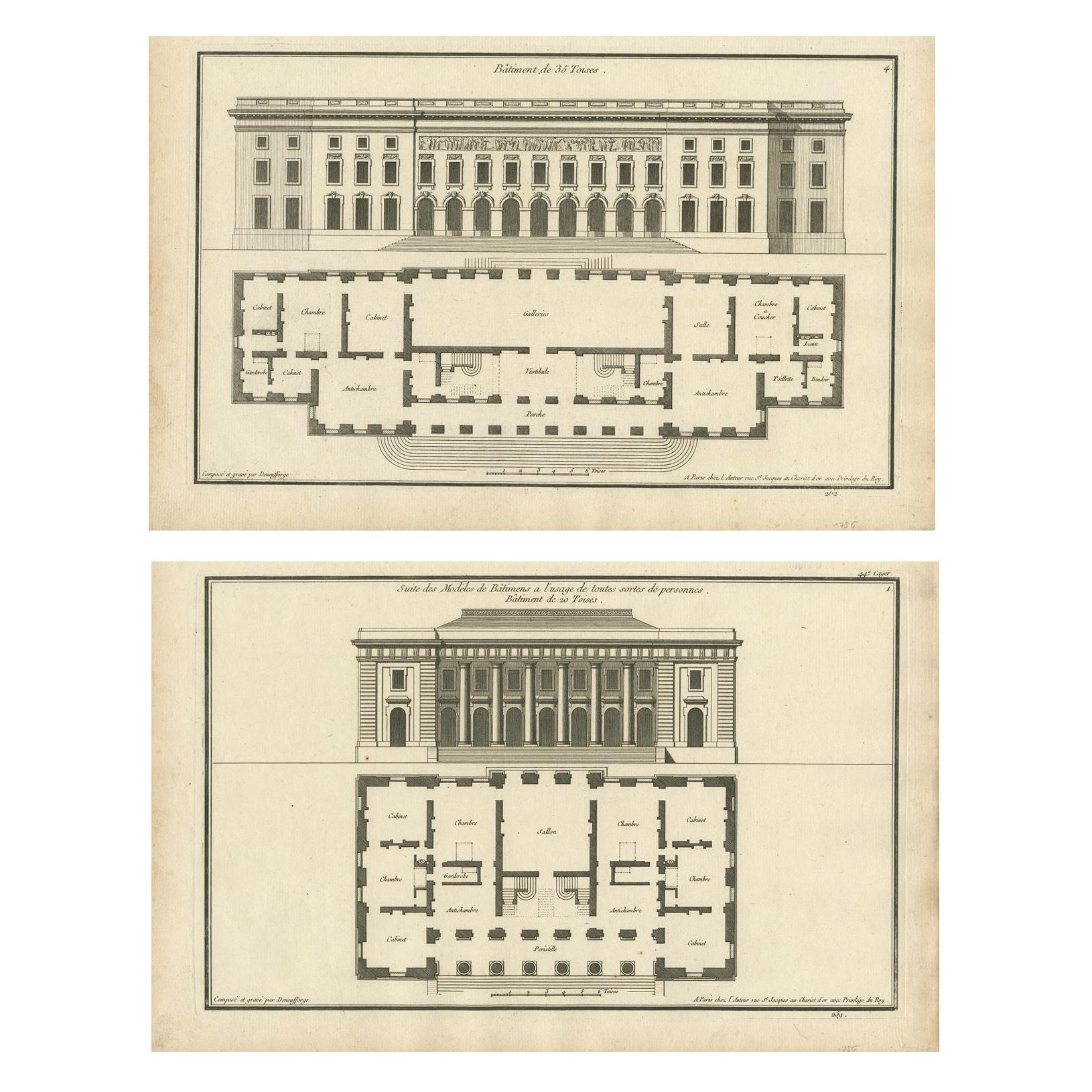 Architectural Designs - Elevations & Floor Plans by Neufforge, Paris, c.C.1756 en vente