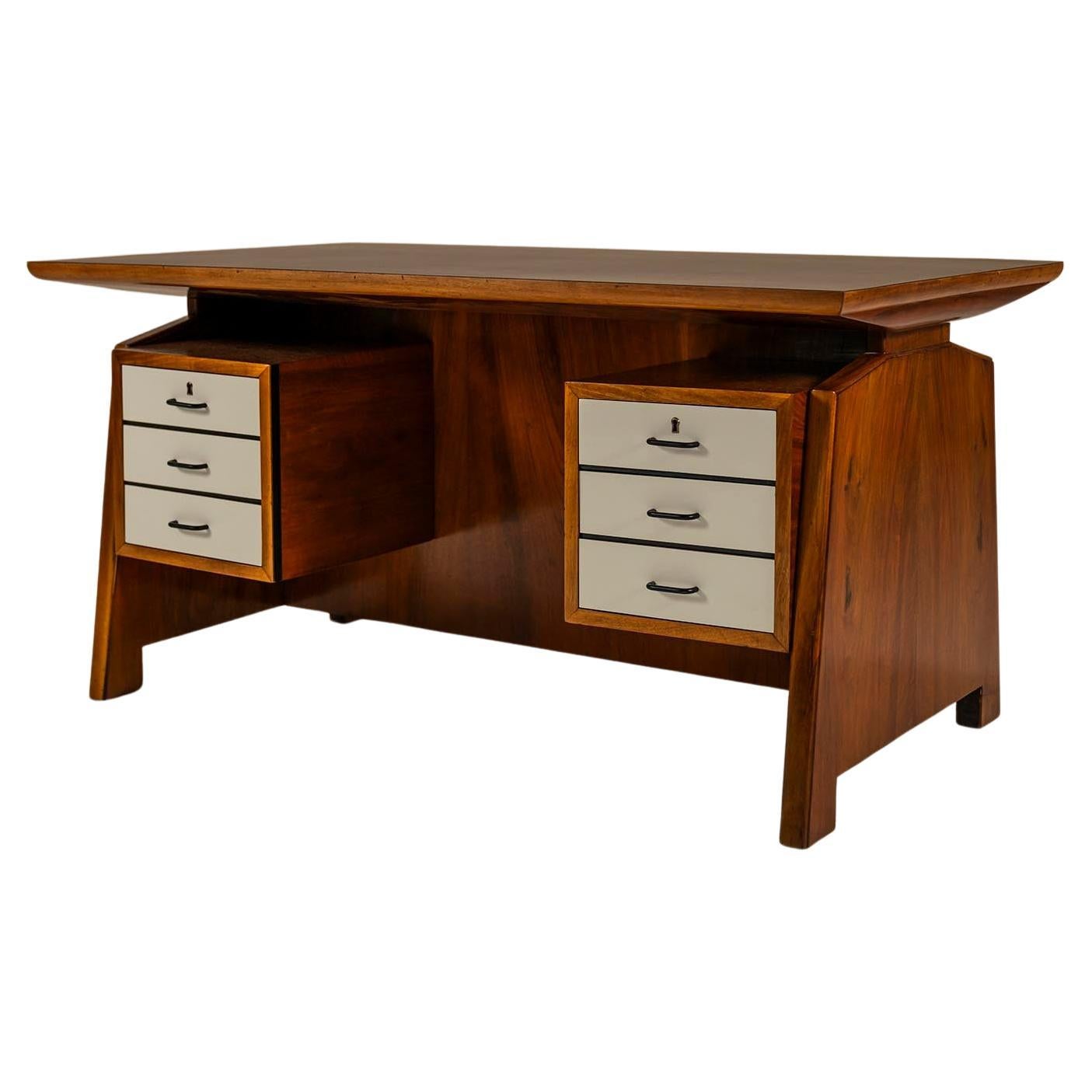 Architectural Desk In Walnut By Carlo de Carli, Italy 1950's For Sale