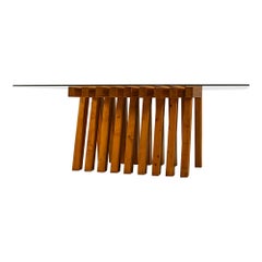 Vintage Architectural Dining Table In Pine And Glass, Italy 1970s