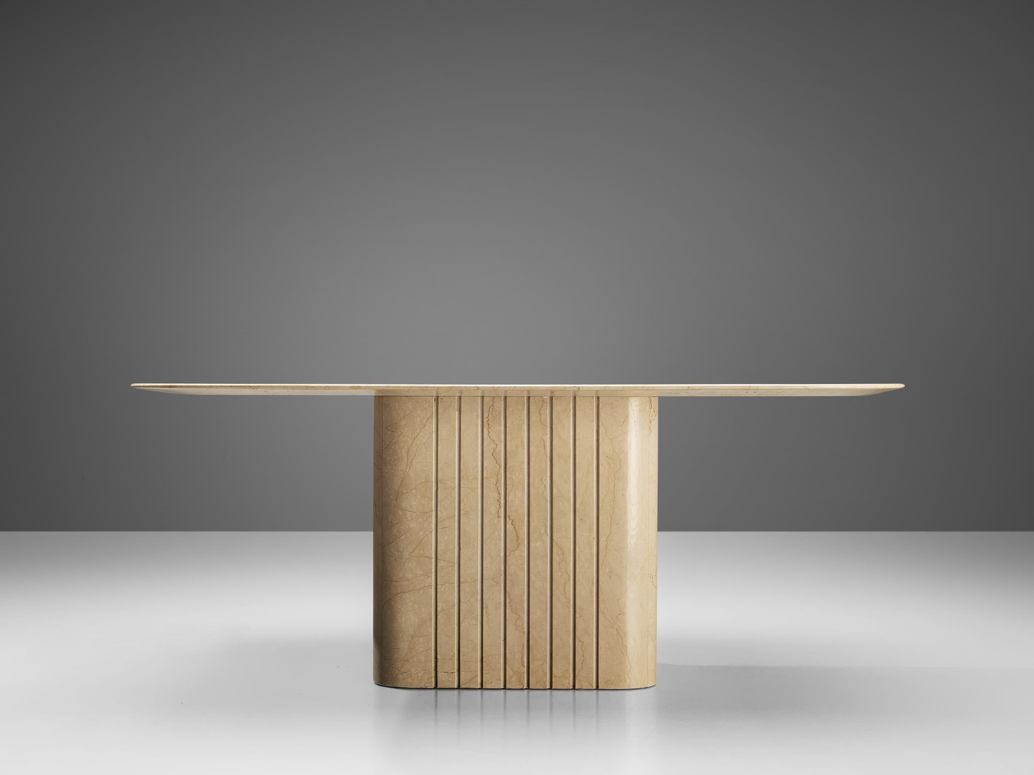 Mid-Century Modern Architectural Dining Table in Travertine
