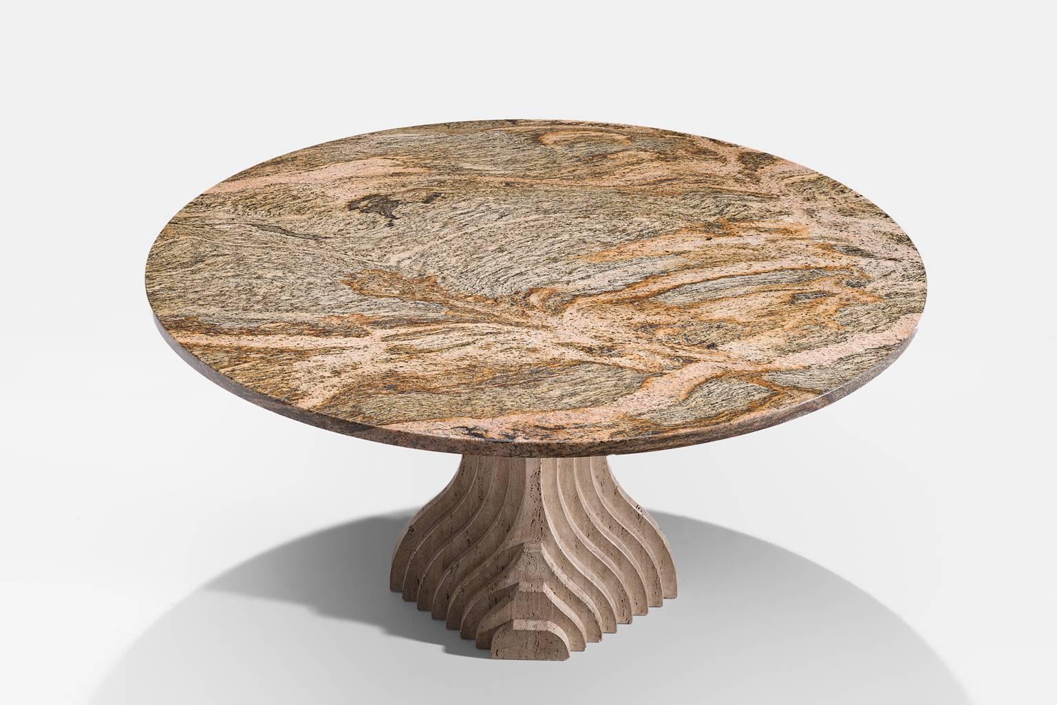Post-Modern Architectural Dining Table in Travertine