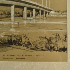Architectural Drawing of Smithtown Bridge Australia by Gibb 1950's Framed