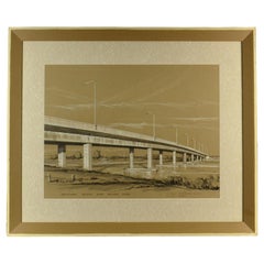 Disegno architettonico del ponte di Smithtown in Australia di Gibb degli anni '50 incorniciato