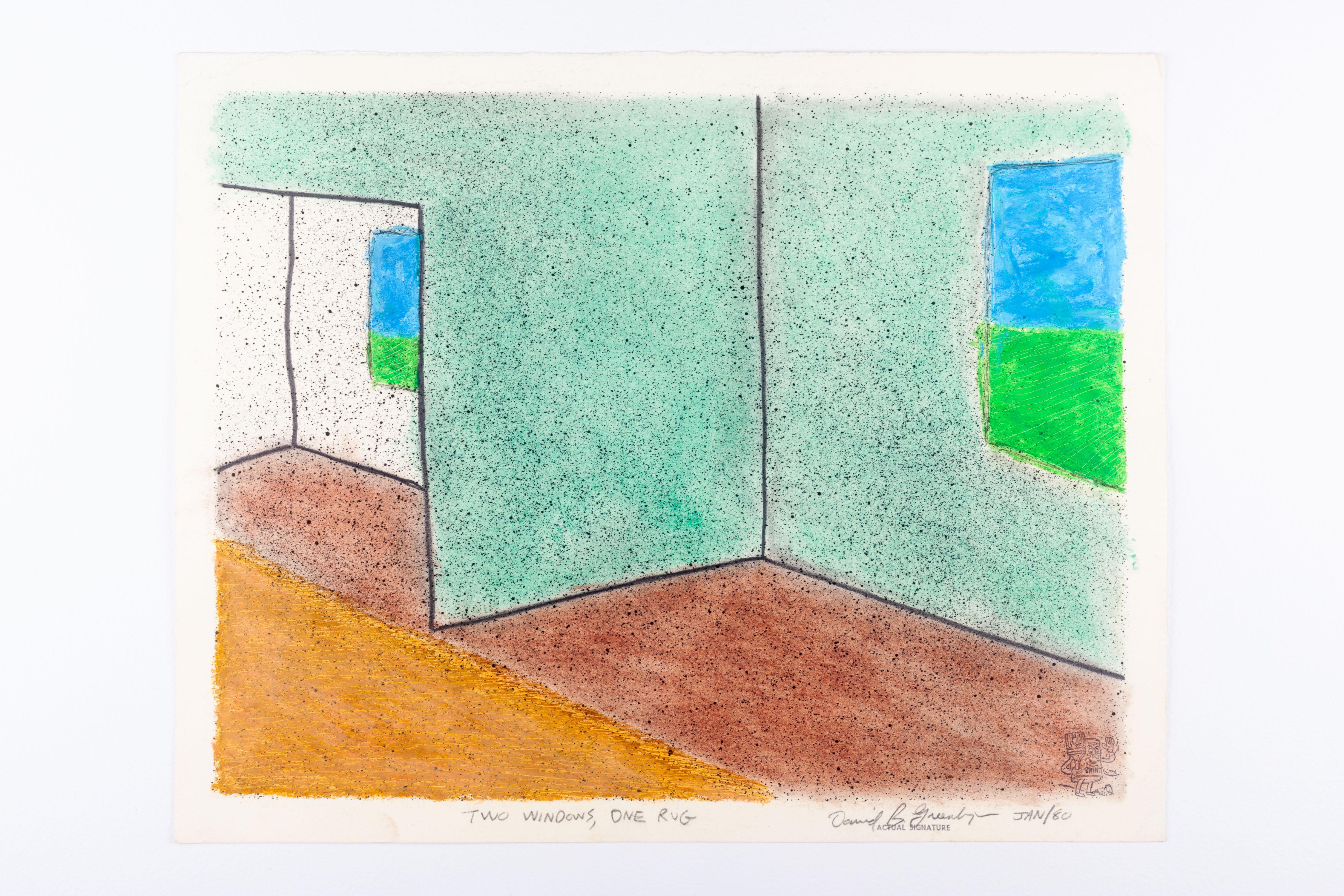 Fin du 20e siècle dessin architectural « Two Windows, One Rug » de David Greenberger, signé 1980 en vente