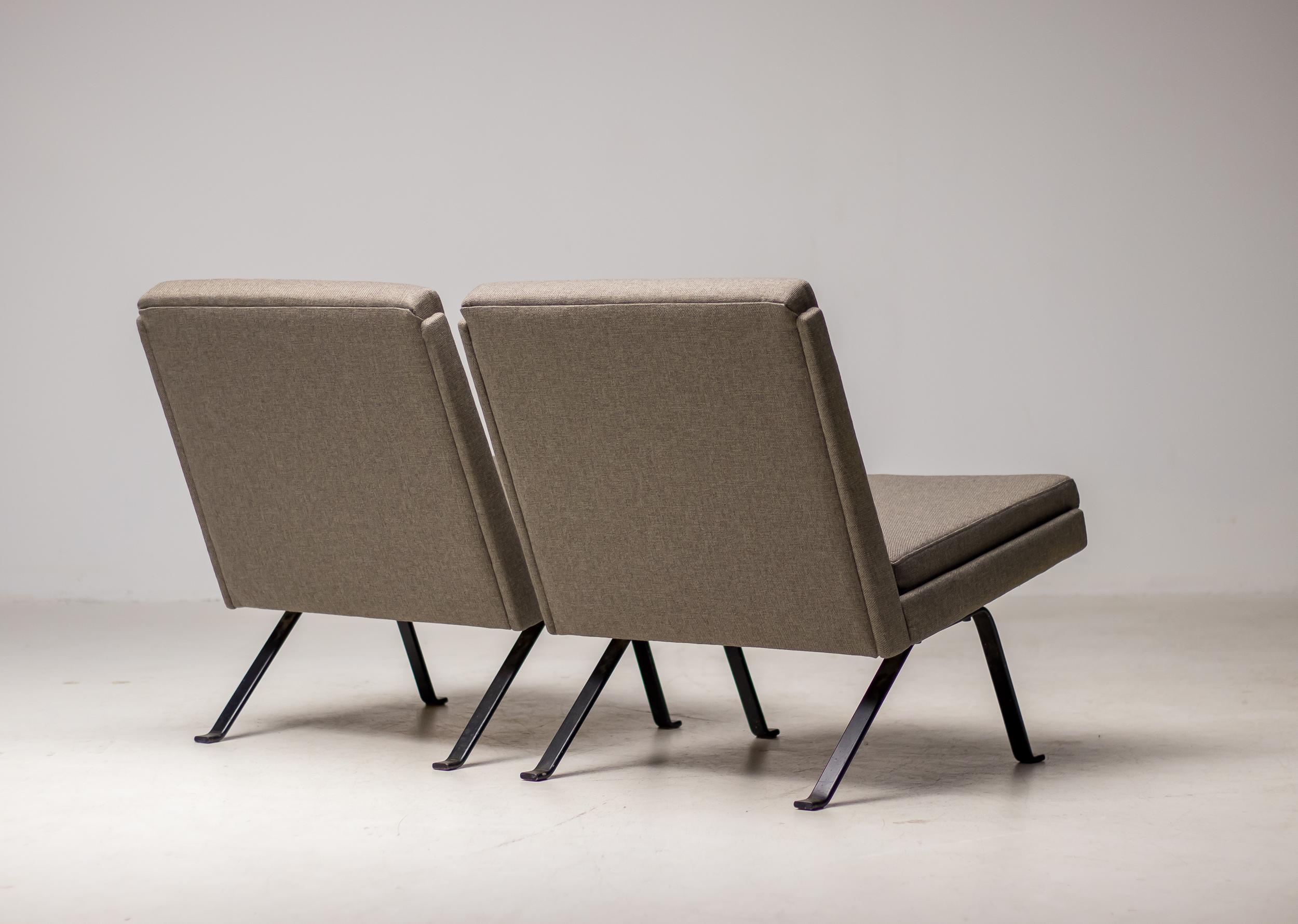 Enameled Architectural Dutch Lounge Chairs, Pair, The Netherlands, circa 1960 For Sale